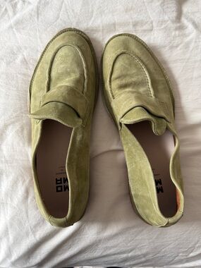 Women’s Italian Suede Penny Loafers in Olive Green